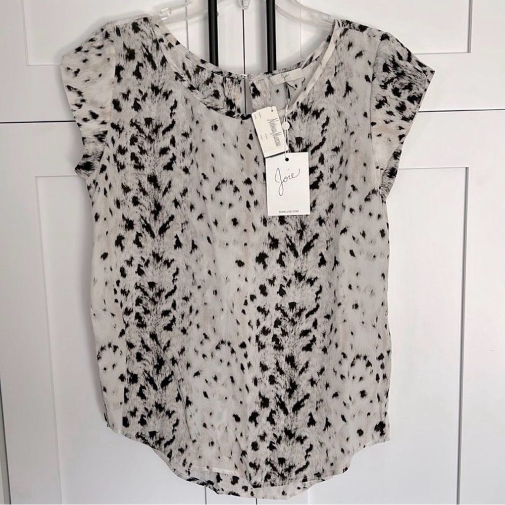 Joie 100% Silk Animal Print Blouse Size Small NWT Black White Lightweight Top